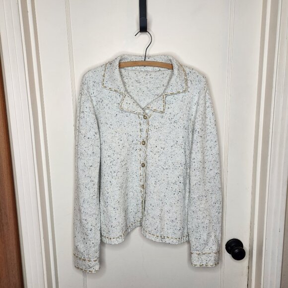 Vintage Cream with Speckles Collared Sweater, Button-Down - Picture 1 of 10